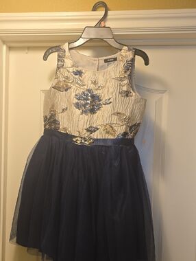Zunie Navy and Gold Floral Tulle Party Dress